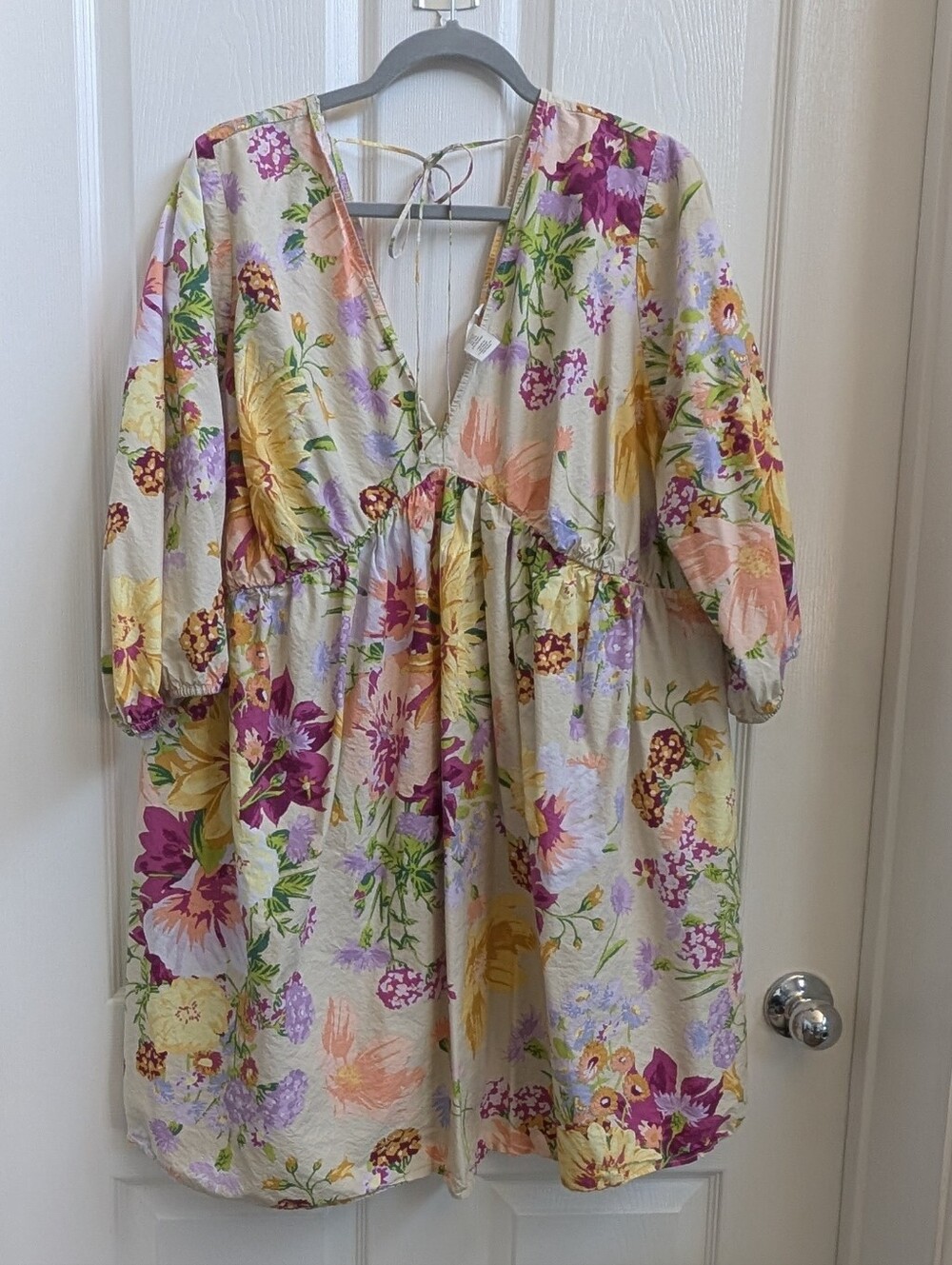 H&M Floral V-Neck W/ Sleeve Mini Dress - Yellow/Multi